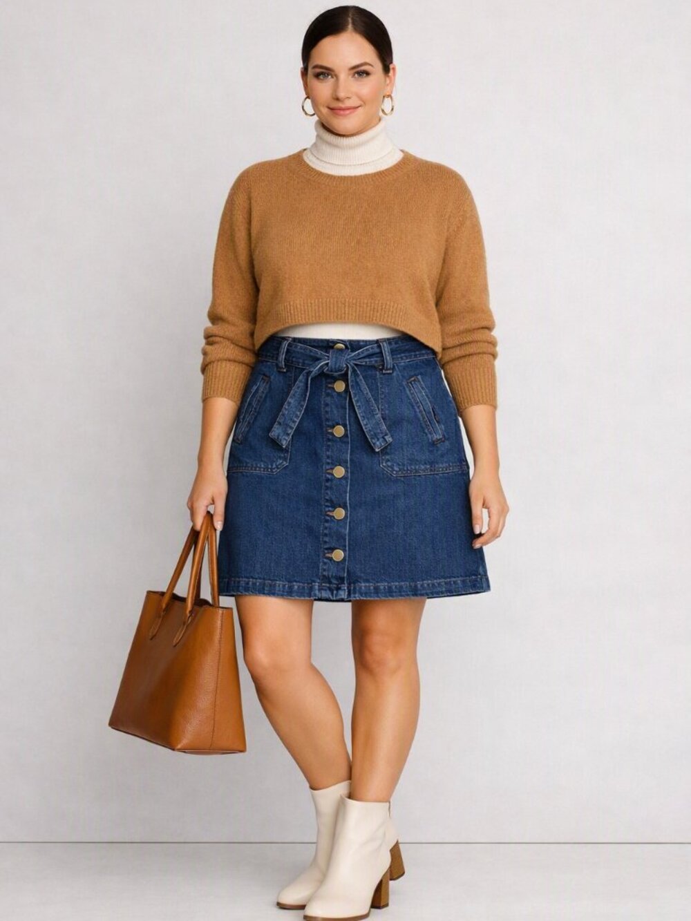 a new day  Dark Wash Blue Denim Skirt With Tie Belt & Pockets Size 4